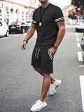 Men's color-trimmed T-shirt and drawstring waist shorts set