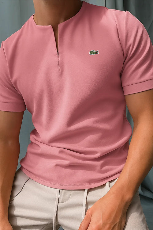 Bestseller! Signature Embroidery Zipper Neck Men's T-Shirt