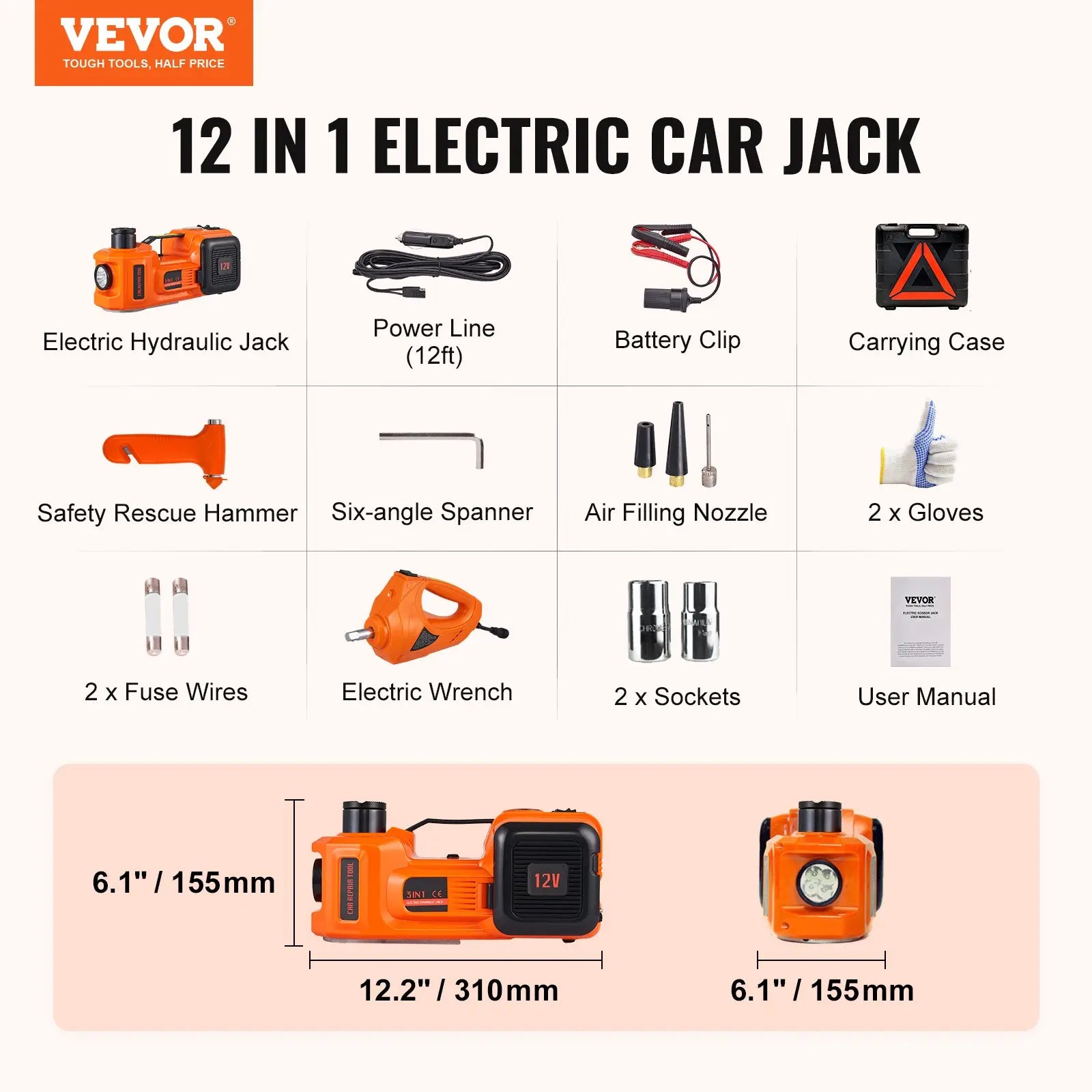 VEVOR Electric Car Jack 5 Ton with Impact Wrench & Pump