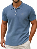Men's Cotton Waffle Vintage Casual Breathable Pinholes Short Sleeve Polo Shirt