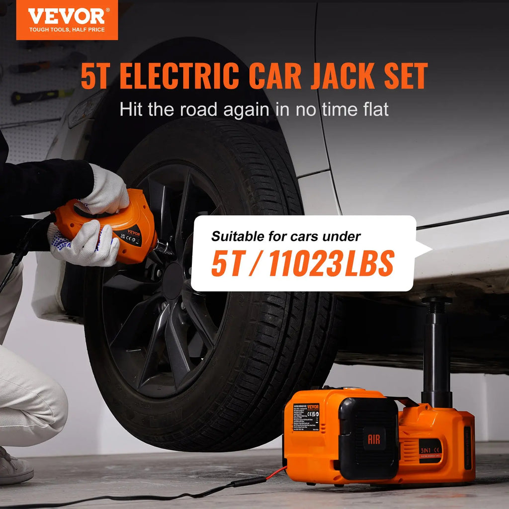 VEVOR Electric Car Jack 5 Ton with Impact Wrench & Pump