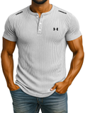 Men's sports casual solid color short-sleeved Henley shirt